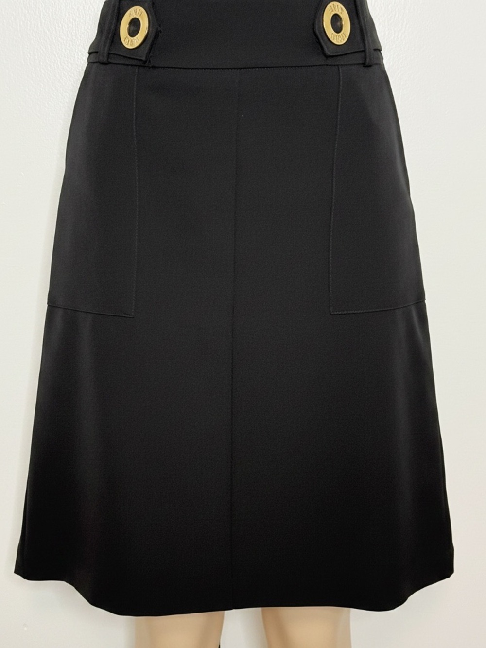 Anne Klein Black Midi Skirt with Gold Accent Buttons in Waisline Size S